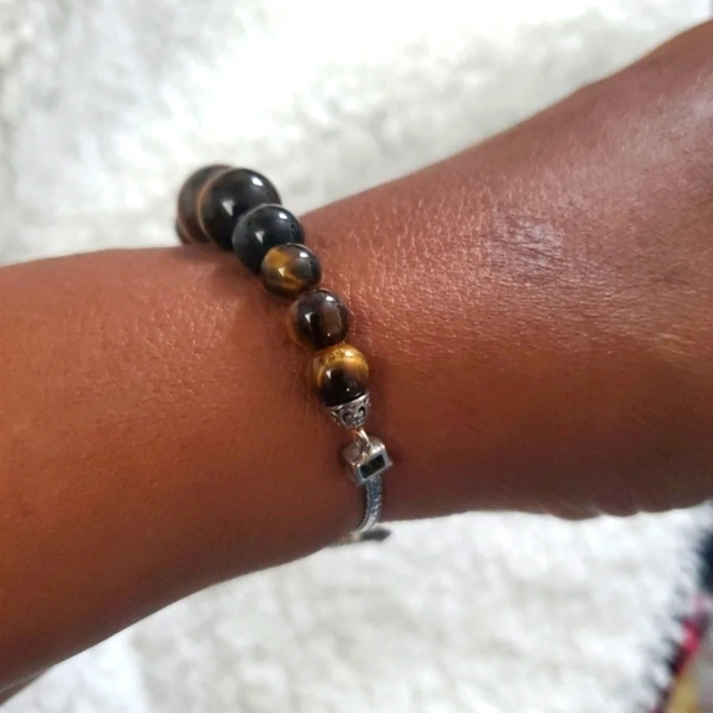 South African Graduated Bead Toggle Bracelet Platinum Plated sz 7.25 to 8